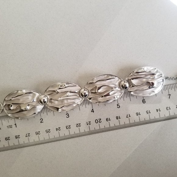 Solid Sterling Silver Handcrafted Cascading Wave Oval Link Bracelet Silver White - Picture 3 of 6